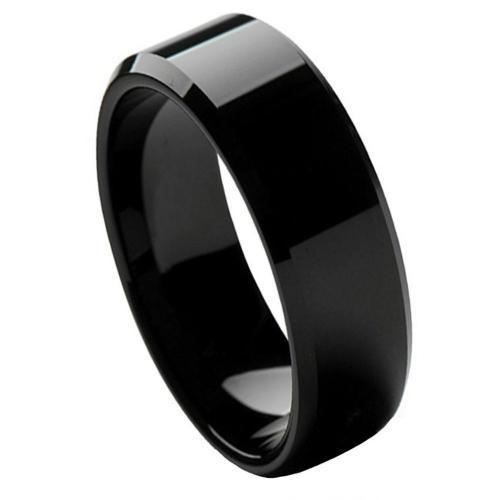 High Polish Black Ip Plate Beveled Edge - 8mm Band